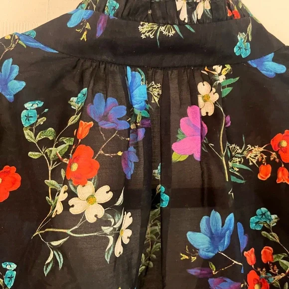 Alice + Olivia Floral Sheer Blouse | Smocked Sleeves | Missing button - Picture 5 of 10